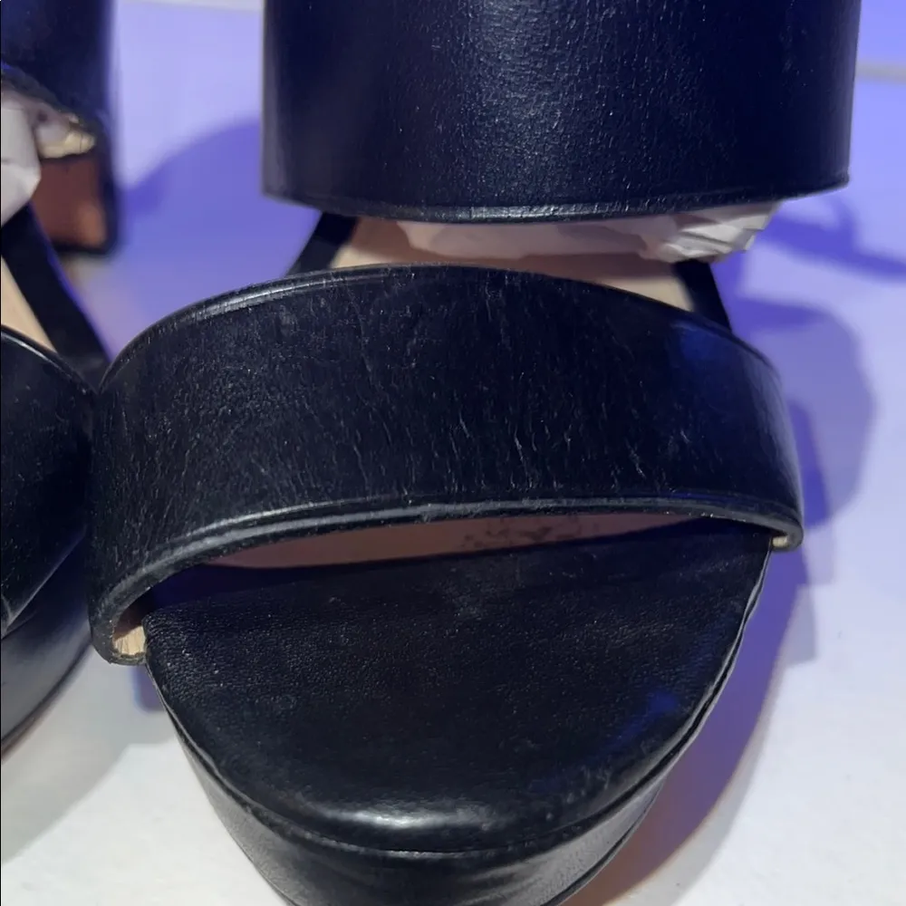 COACH Black Leather Bertta Platform Logo Monogram Slingback Heels Size 7.5 - Image 7