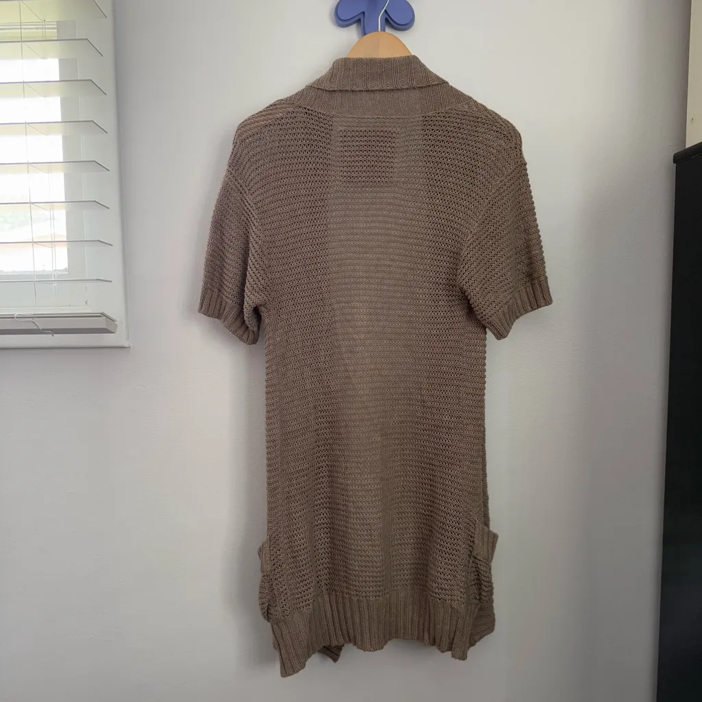 Abercrombie & Fitch Medium Open Short Sleeve Cardigan Rib Knit Pockets Y2K VTG - Image 3