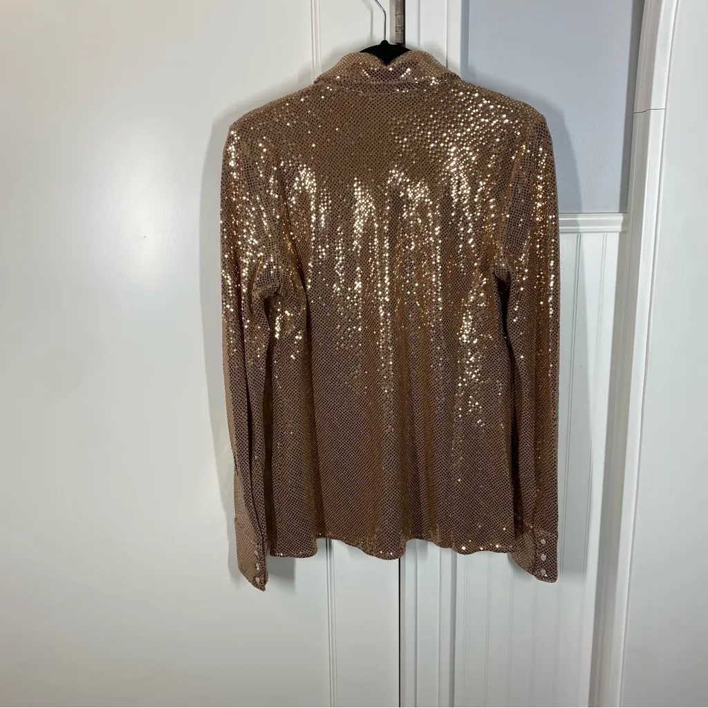 C/MEO Collective‎ After Dark Sequin Blouse Shirt Rose Gold NWT Size Medium 6 Pink - Image 6