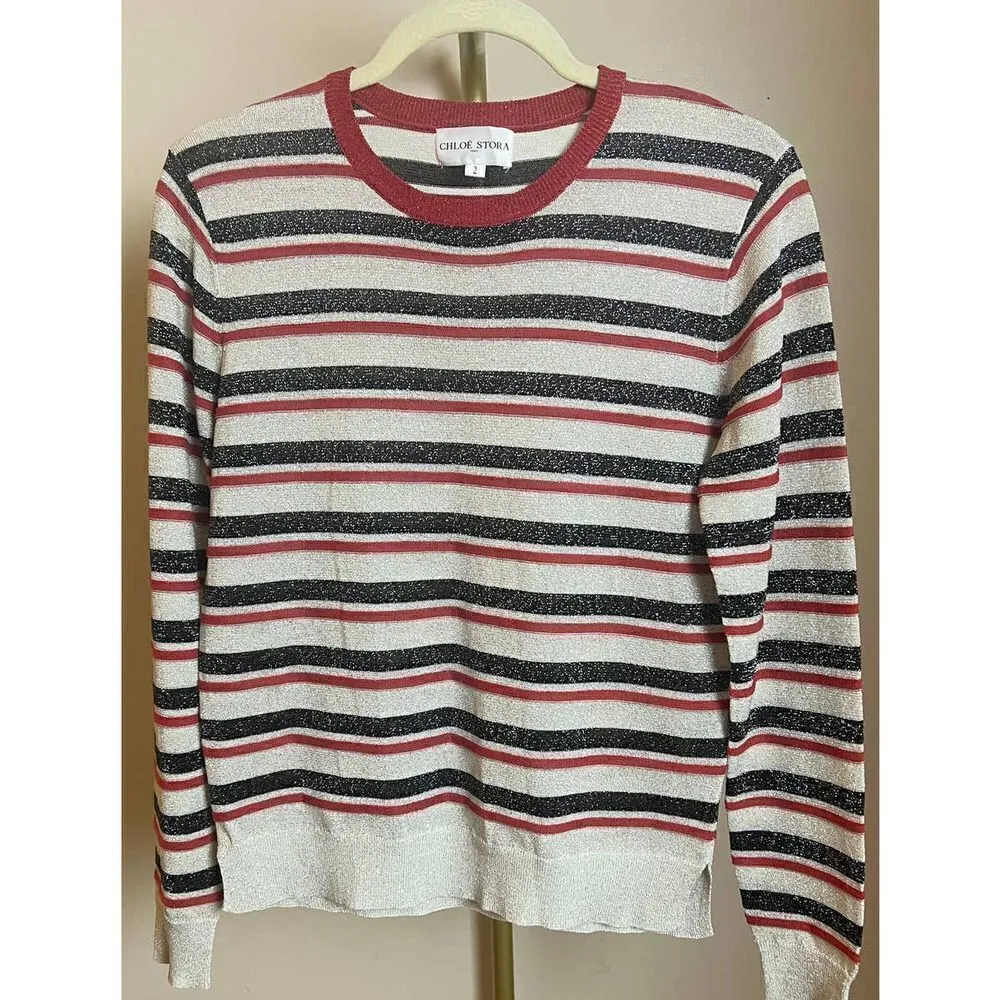 Chloe Stora Striped Sparkle Sweater Sz. 2 (US M) Red Size M - Image 10