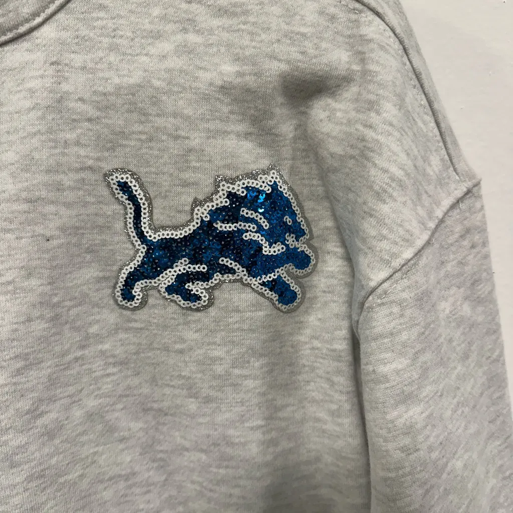 Detroit Lions sweatshirt! NFL gray sequin bedazzled logo hoodie size small! - Image 2