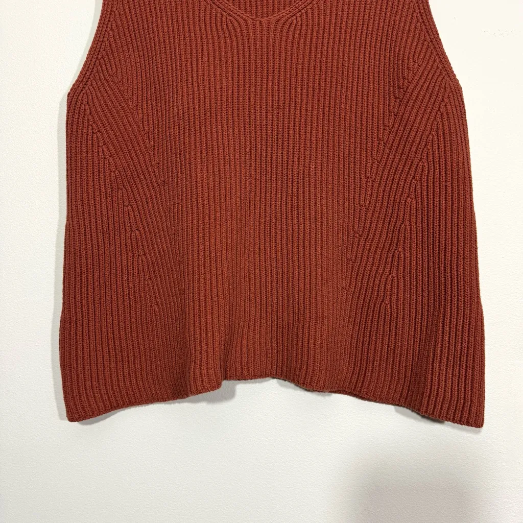 Vince Burnt Red Terra Cotta Rib-Knit Cotton Blend Thick Tank Top - Image 3