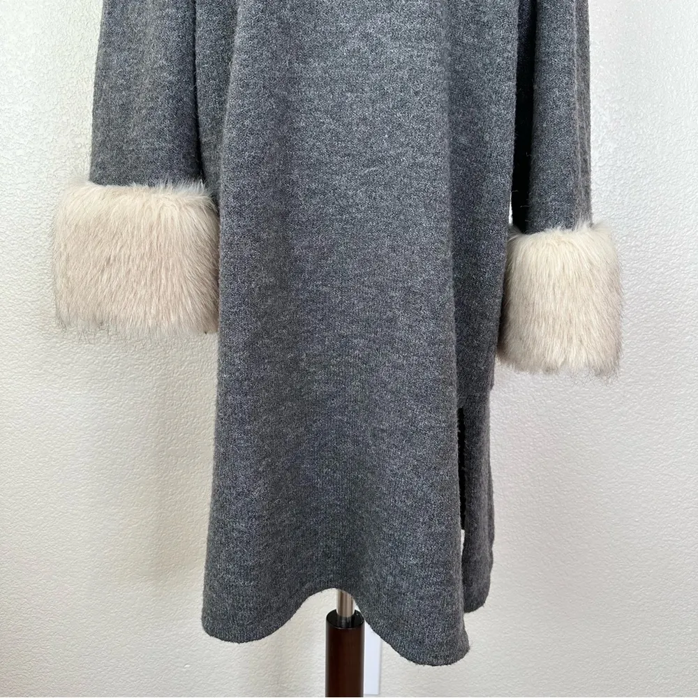 Patrizia Luca Milano Wool Blend Gray Hooded Faux Fur Cuffs Cardigan, Size XL - Image 9