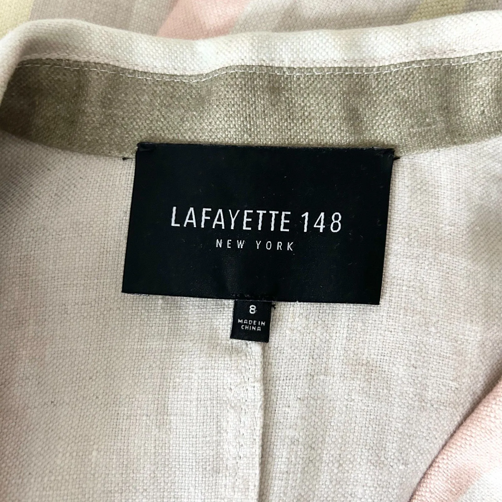 Lafayette 148 New York Natural Raffia Linen Blazer Pastel Stripe Size 8 - Image 5