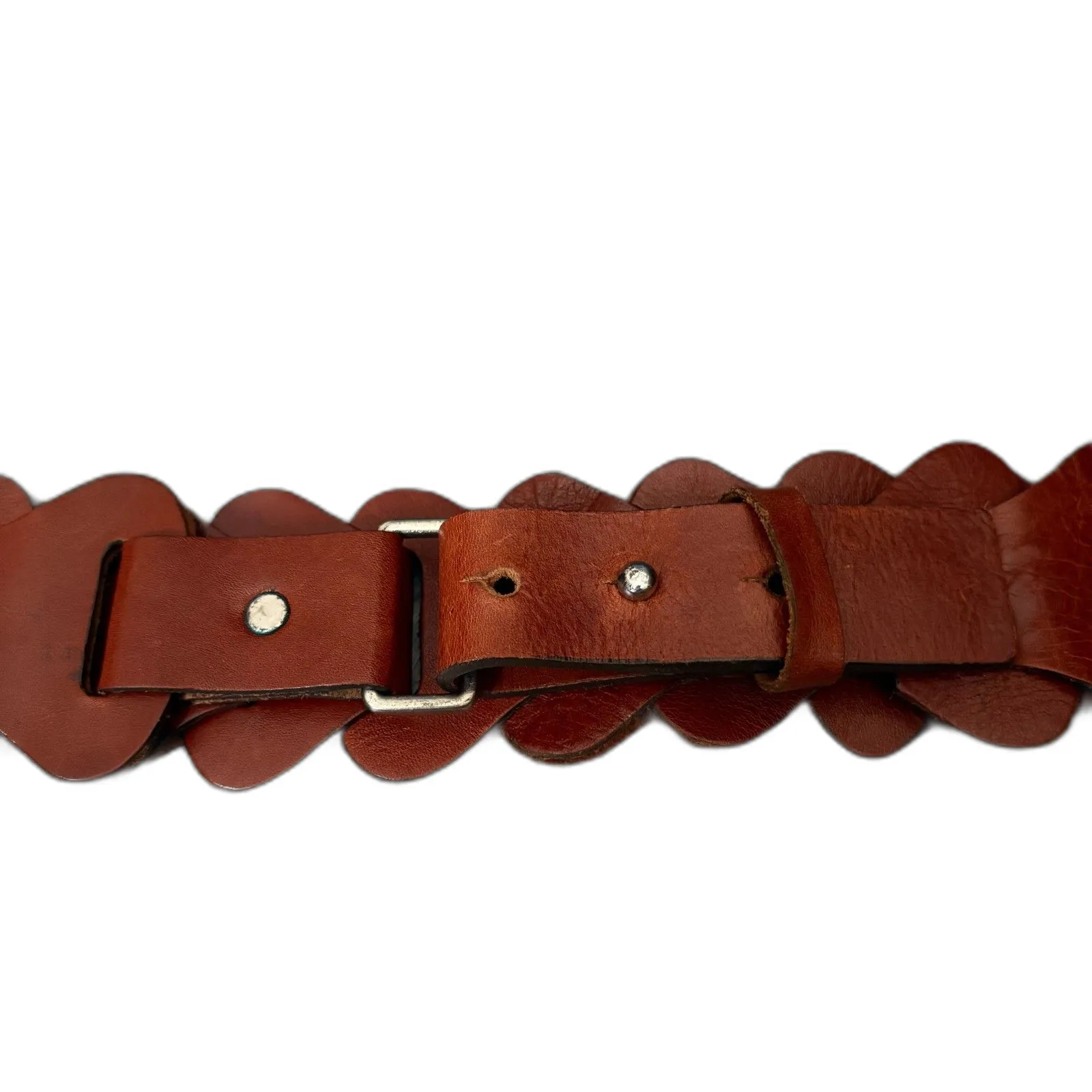 Banana Republic Genuine Leather Linked Scalloped Belt Brown Festival Size‎ Small - Image 3