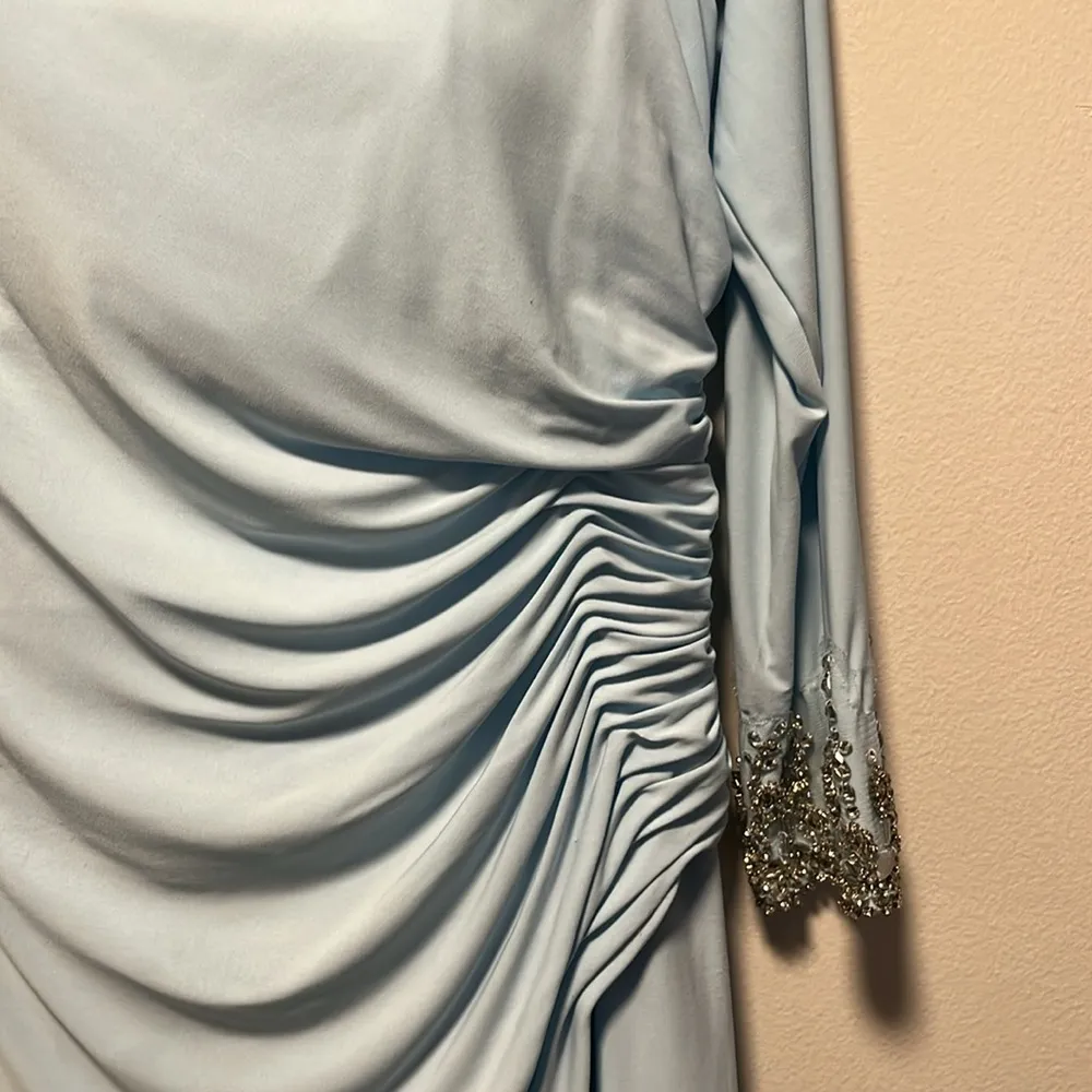 IEENA FOR MAC DUGGAL Powder Blue Foldover Long Sleeve Jeweled Midi Dress,Size 12 - Image 7