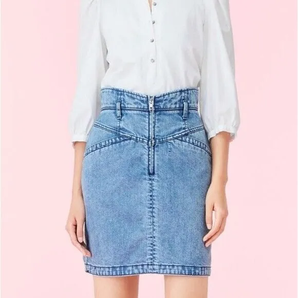 Denim Mini Skirt 25 LA VIE By REBECCA TAYLOR High‎ Waisted Zipper Jean Skirt - Image 11