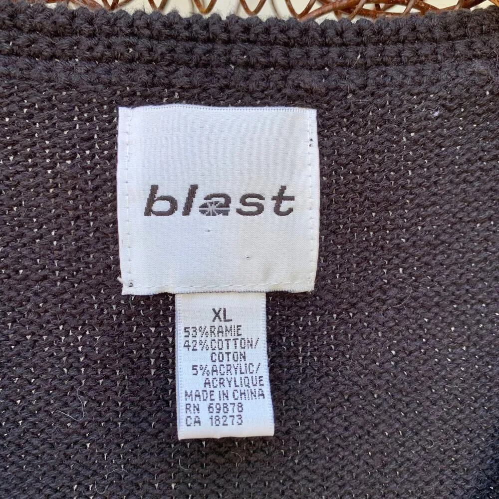 VTG 90s art deco sweater vest striped ribbon embroidery mother of pearl button Black Size XL - Image 4