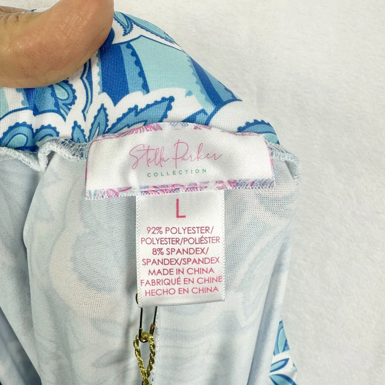 Stella Parker Wide Leg Pull On Floral Cropped Pants Size Large NEW UPF 50 Vacay Blue - Image 4