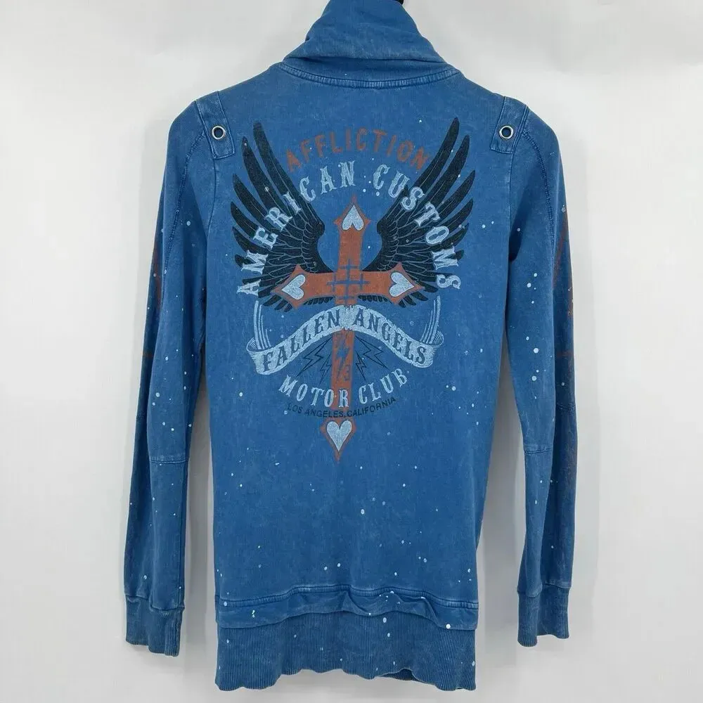 Affliction American Customs Zip Jacket Blue Fallen Angels Motor Club Size Small - Image 4