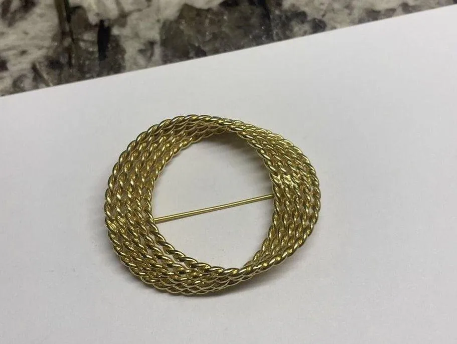 Signed Monet Costume Brooch Pin - Textured Gold Tone - Image 10