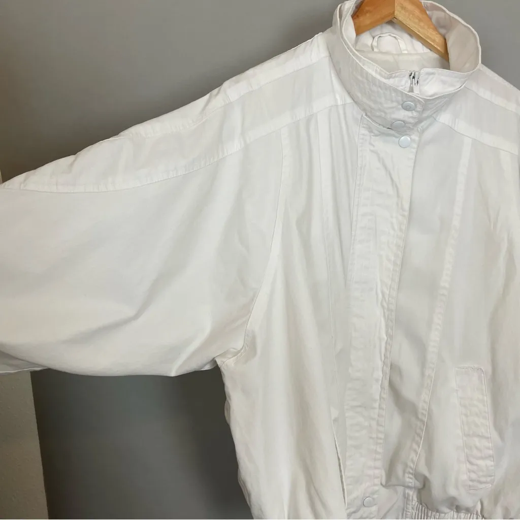 Vintage 80s 90s Jacket Sporty White‎ Size XL Women Zipper Snaps Stand Up Collar White - Image 8