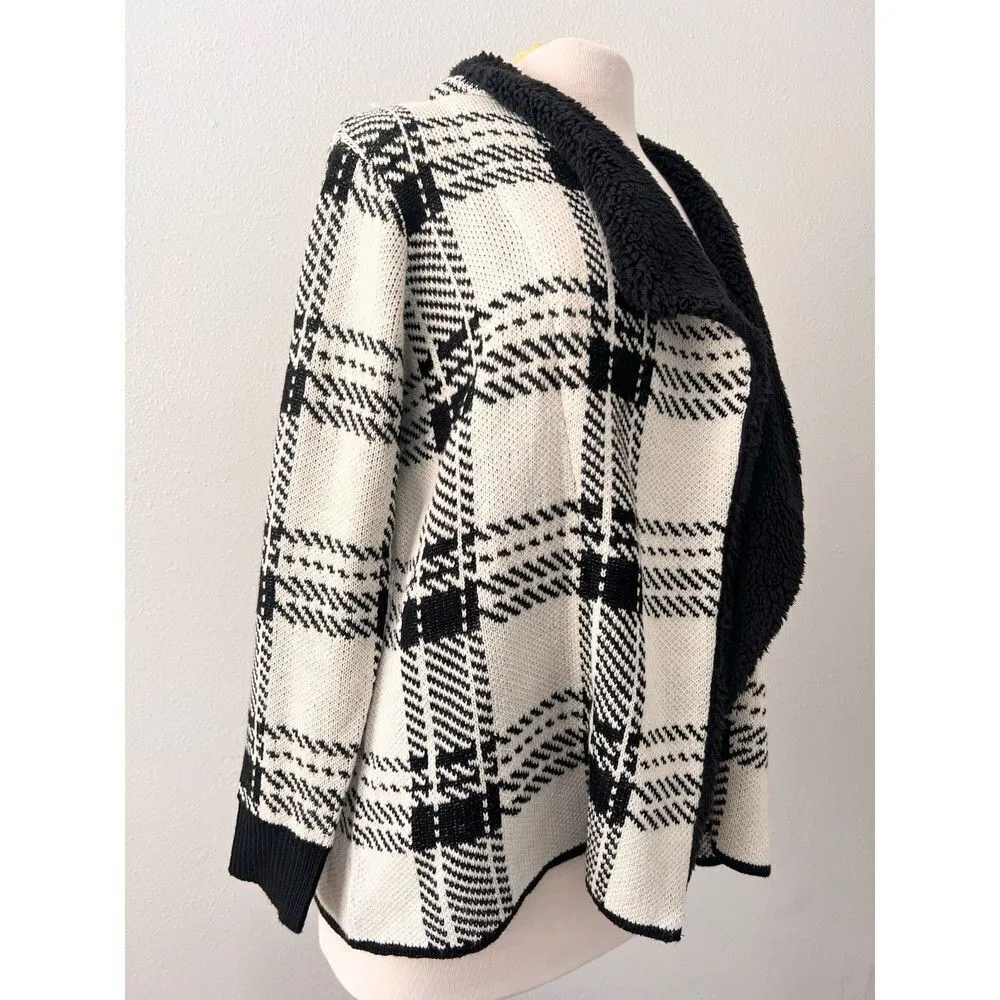 Women ADRIENNE VITTADINI WOMEN’S CARDIGAN KNIT SWEATER FAUX FUR TRIMMED.SIZE L. - Image 2