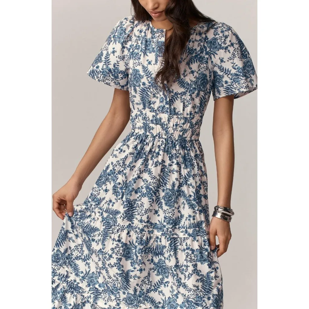 NWT Anthropologie Somerset Maxi in Ivory Blue Floral Tiered Cotton Dress L - Image 2