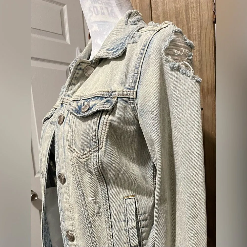 American Eagle Denim Jacket Distressed Ripped - Image 5