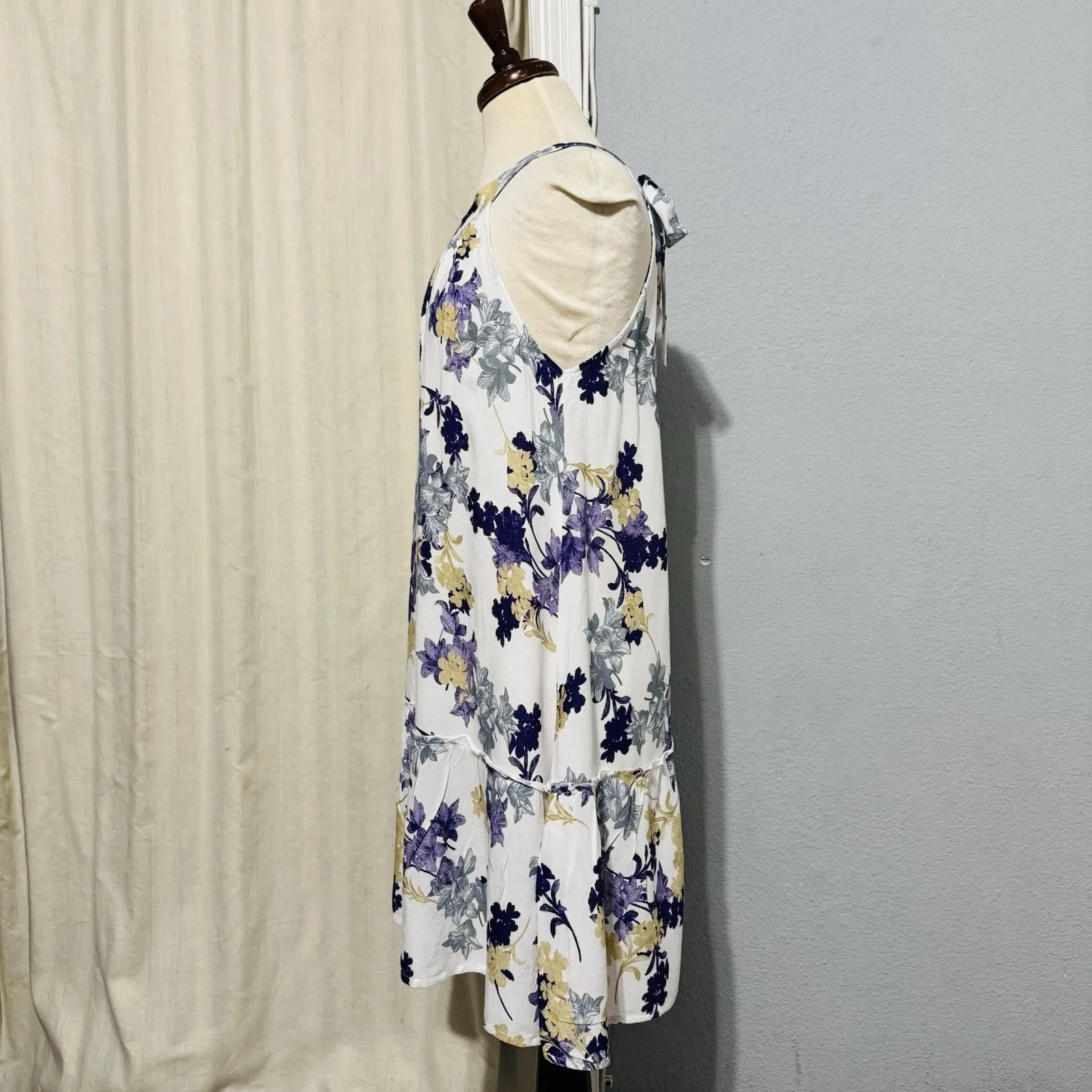 Vintage Millenium Women Halter Mini Sleeveless Sundress Purple Floral Back Tie L Size L - Image 6