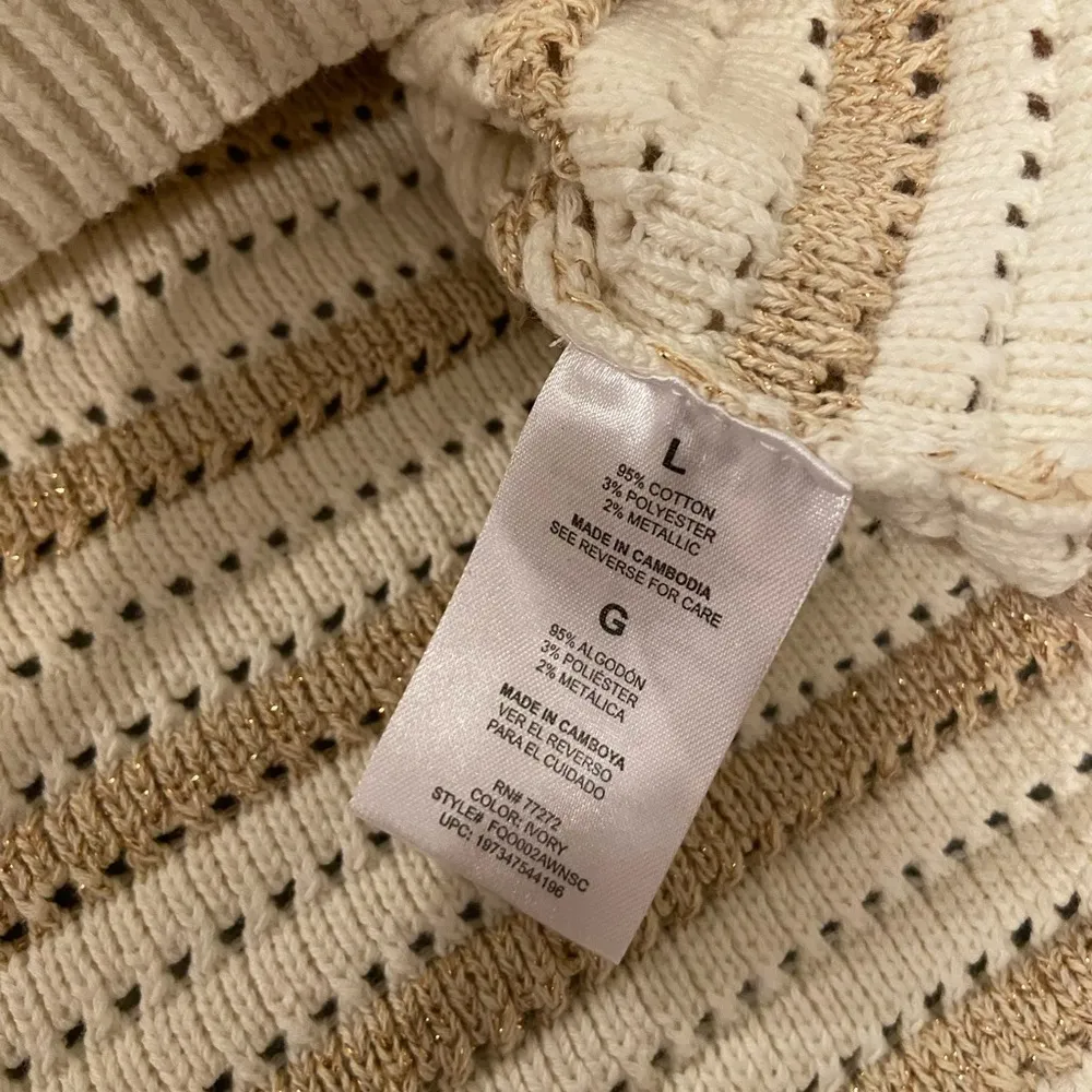 NWT French Connection Size L Ivory Gold Stripe Cotton Blend Sleeveless Knit Top - Image 8