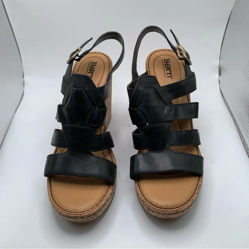 Born Bernese Strappy Cage Leather Strap Platform Cork Wedge Sandal SZ10 1299 Size 10 - Image 2
