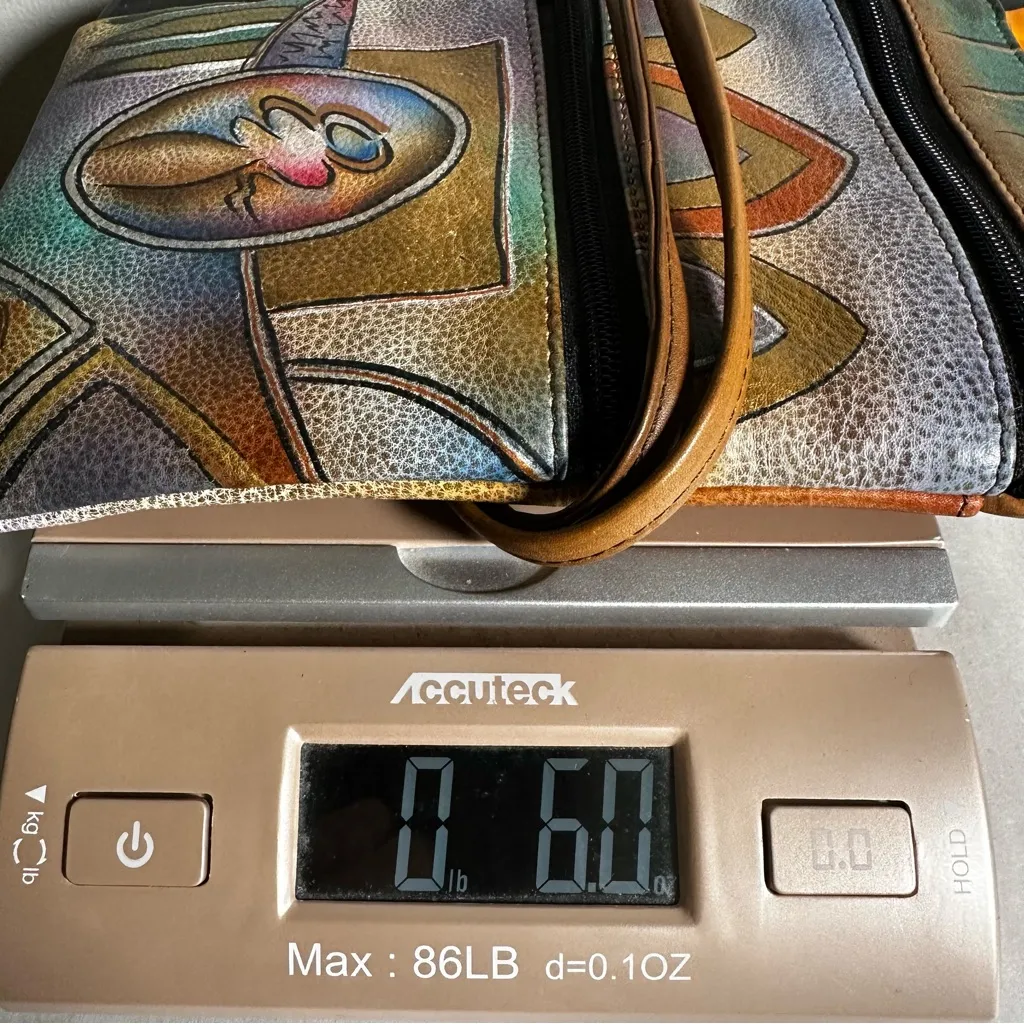 Anuschka Hand-Painted Leather Crossbody Bag | Abstract Multicolor Art Mini Purse - Image 9