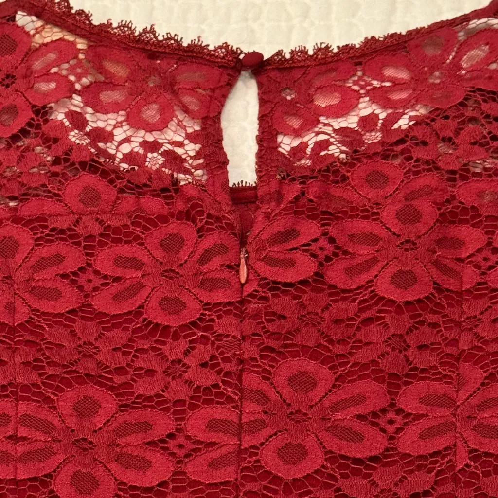 Altar’d State Red Lace Pleated Fit & Flare Dress Coquette Romantic Christmas Med - Image 6