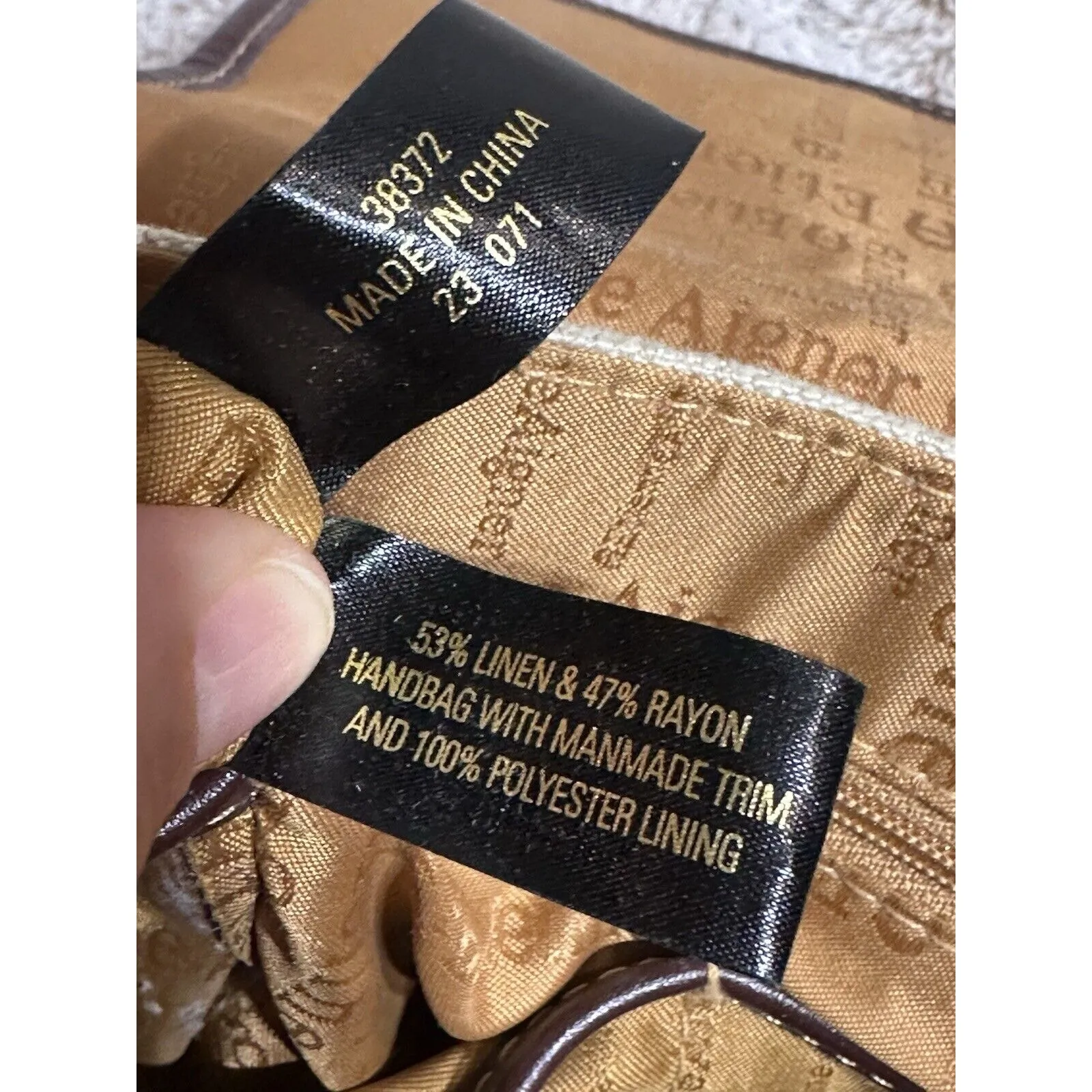 Etienne Aigner Purse~ Beige Linen Blend~Burgundy Trim~Snap Close Gold Hardware - Image 11