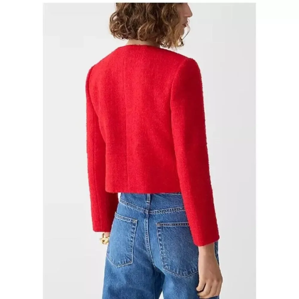 NWT J.Crew V-neck Lady Jacket in Festival Red Maritime Tweed Crop 10 - Image 5
