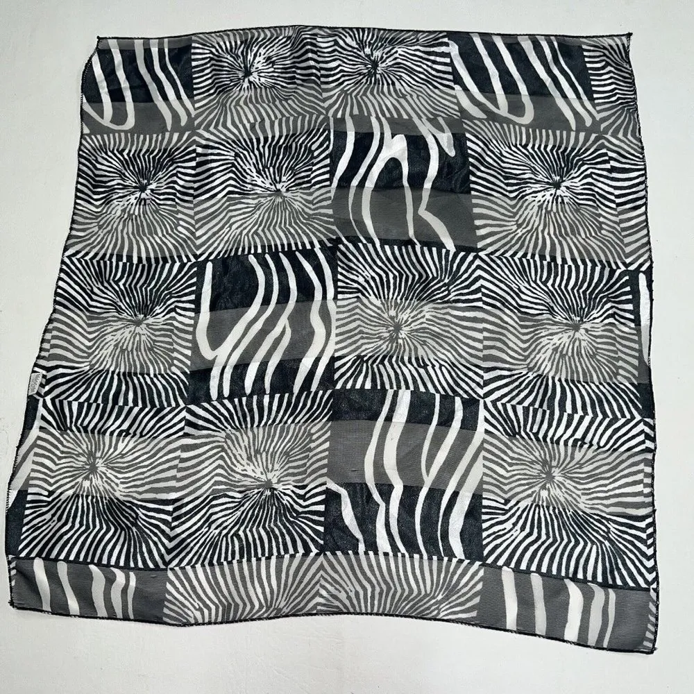 Vintage Space Age Scarf Black White Retro 20" Square Womens Ladies Polyester - Image 5