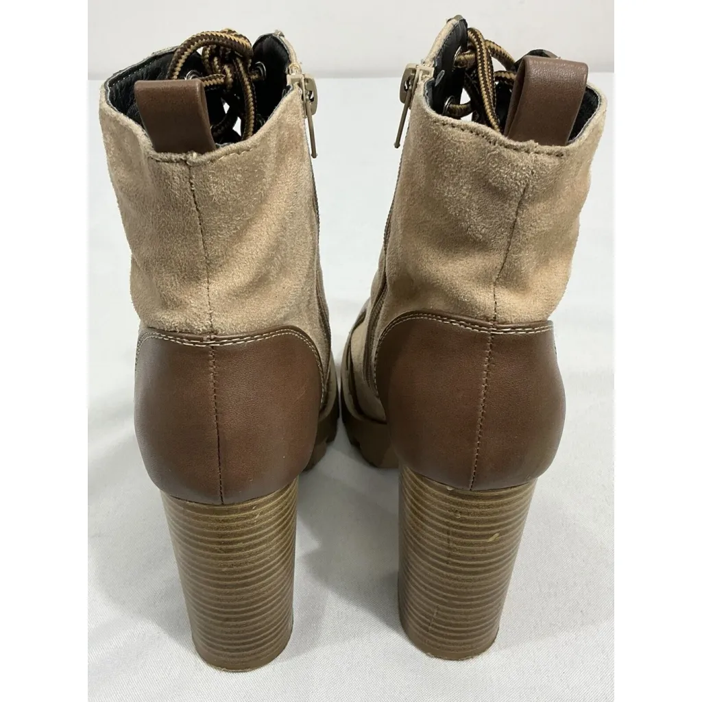Womans Wild Diva Size 7.5 Tan Lace Upmzip Up Platform Heel Combat Boots - Image 5
