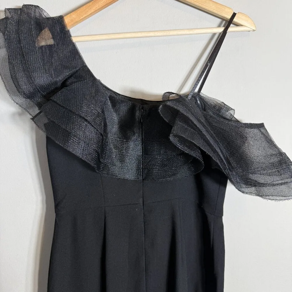 Aidan Mattox Asymmetric Ruffle Bodycon Cocktail Mini Dress Womens 6 Black Tulle - Image 11