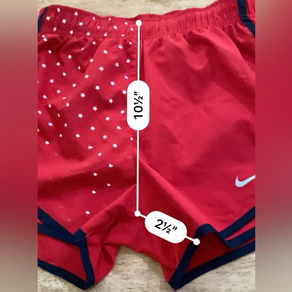 Nike Dri Fit Tempo Women’s Sz XS Red/Navy Star Print Running Shorts Red - Image 9