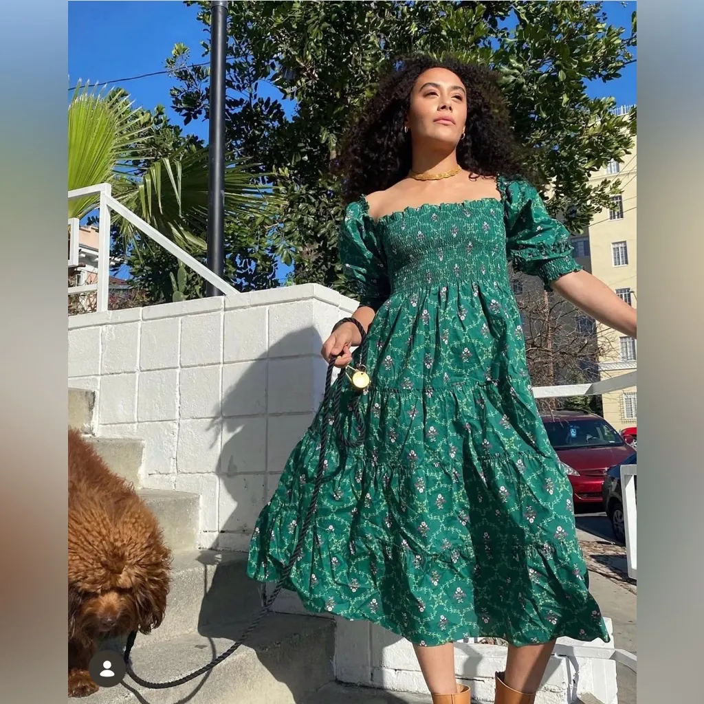 Hill House The Nesli Nap Dress in the Emerald Trellis Green Midi S - Image 4