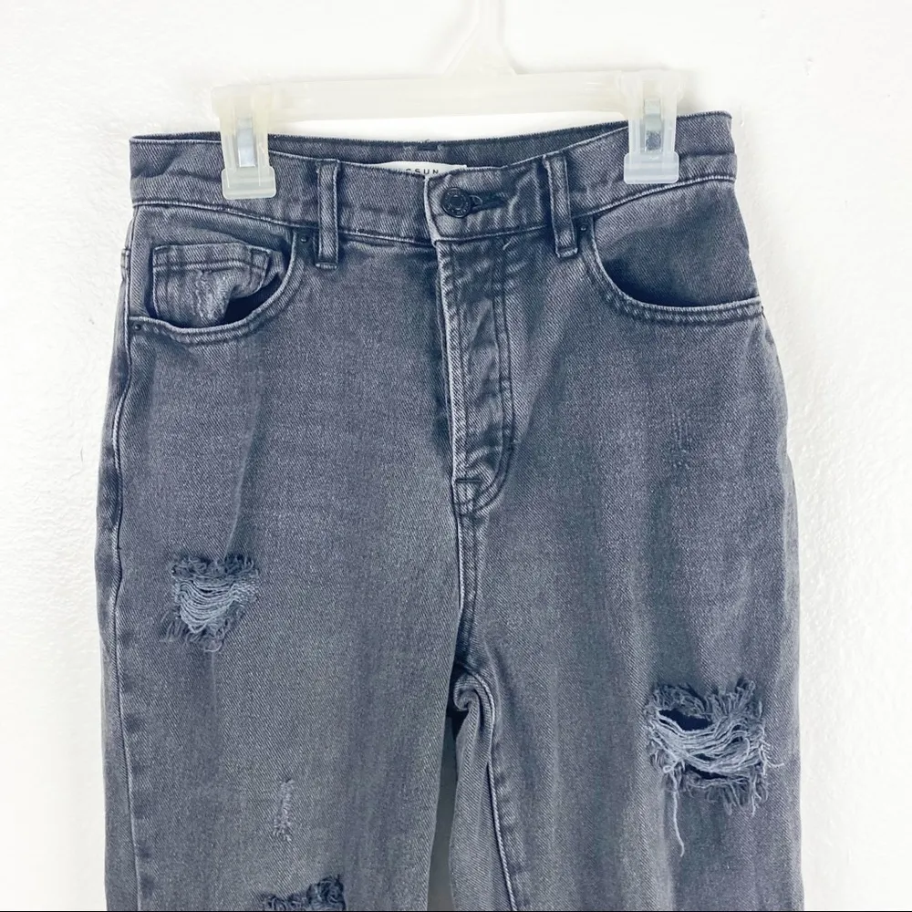 PACSUN Black Wash High Rise Straight Ripped Distressed Frayed Hem Jeans, Size 24 - Image 9