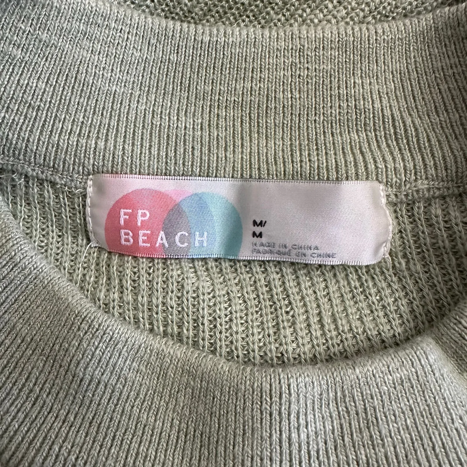 FP Beach by Free People Sage‎ Green Waffle Knit Mock Neck Sweater Size M - Image 2