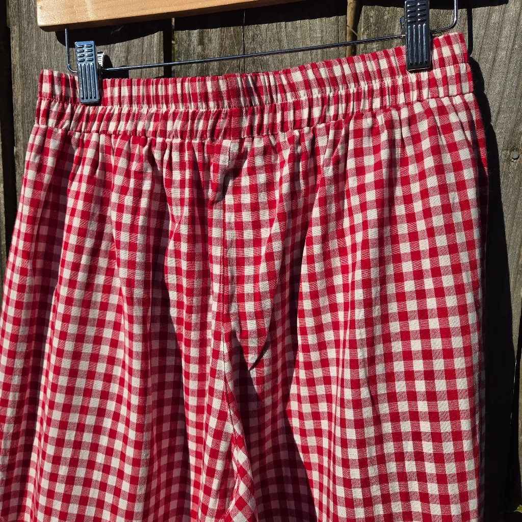Lomon Red and White Gingham pajama Pants M Size M - Image 8