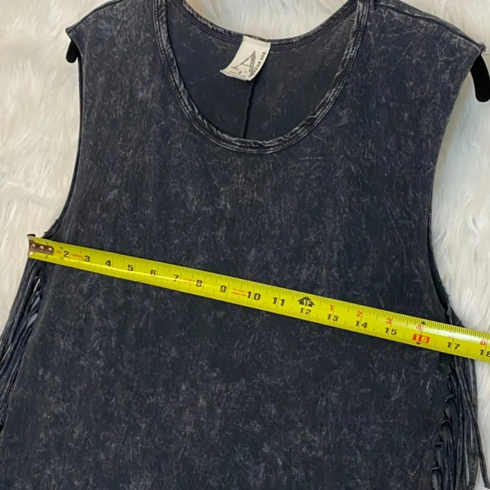American Age Acid Wash Fringe Midi Dress Sleeveless Dark Gray Size Small - Image 9