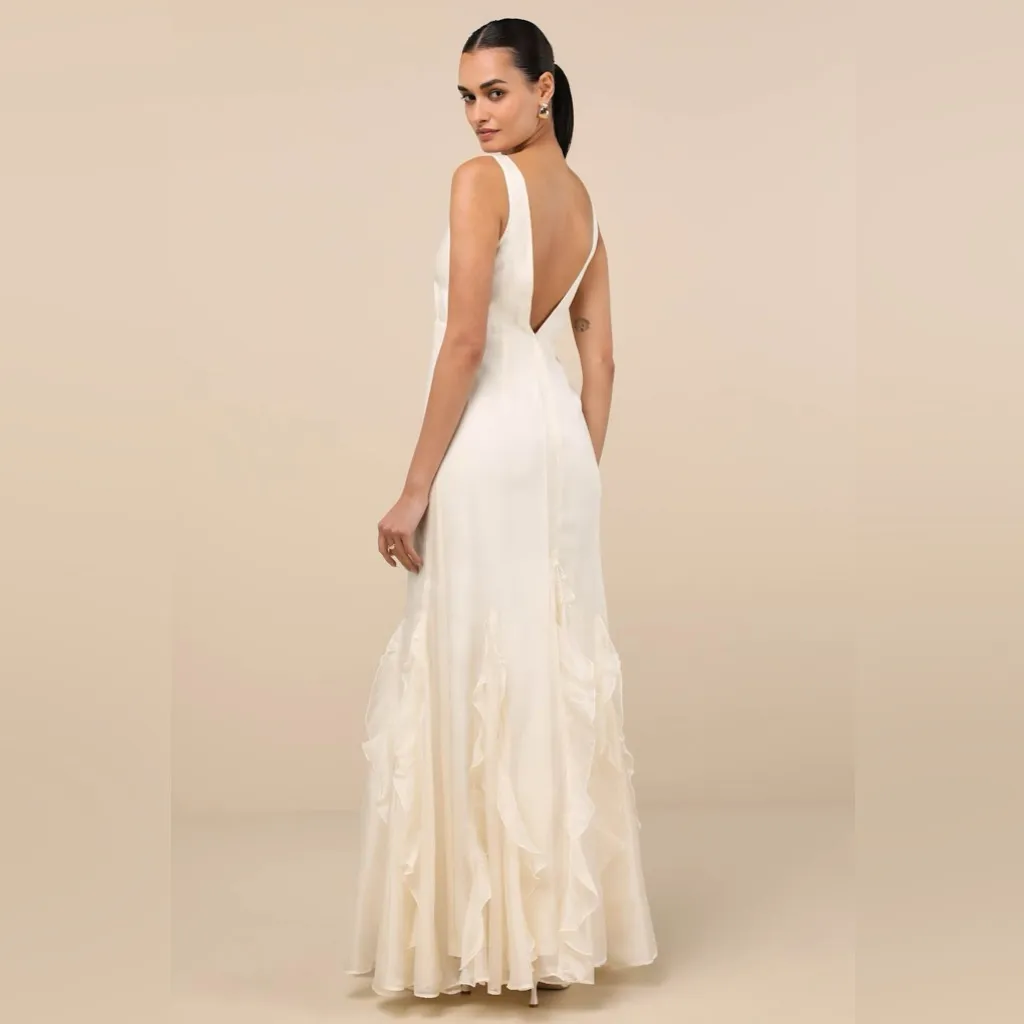 LULU’S Deluca Ivory Sleeveless Ruffled Maxi Dress - Image 6