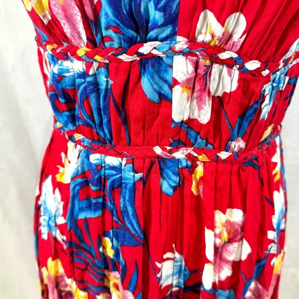 Gorgeous red tropical print Grecian waist halter racerback maxi dress size large - Image 3