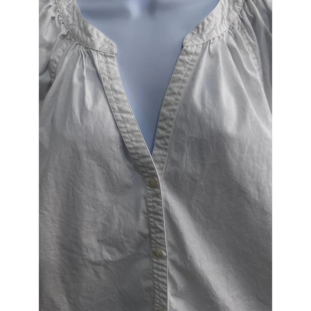 Vineyard Vines White Long Puff Sleeves ButtonFront‎ Scoop Neck Classic Blouse L - Image 2