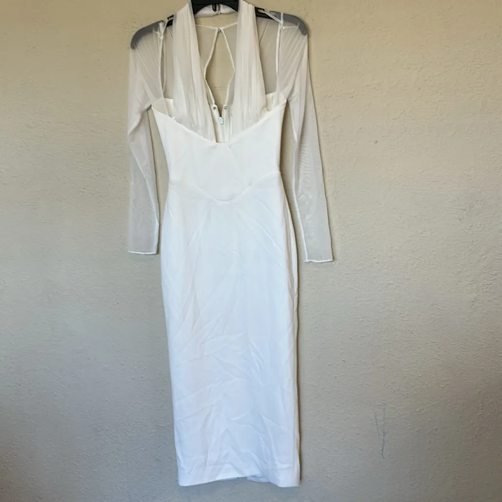 NWOT House of CB Yasmin White‎ Plunge Midi Dress Long Sleeve sz S - Image 4