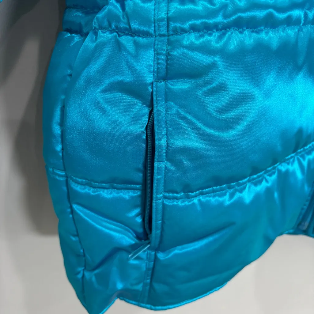 1990s Virginia Slims Blue Turquoise Puffer Coat Jacket Vintage 90s XL - Image 7