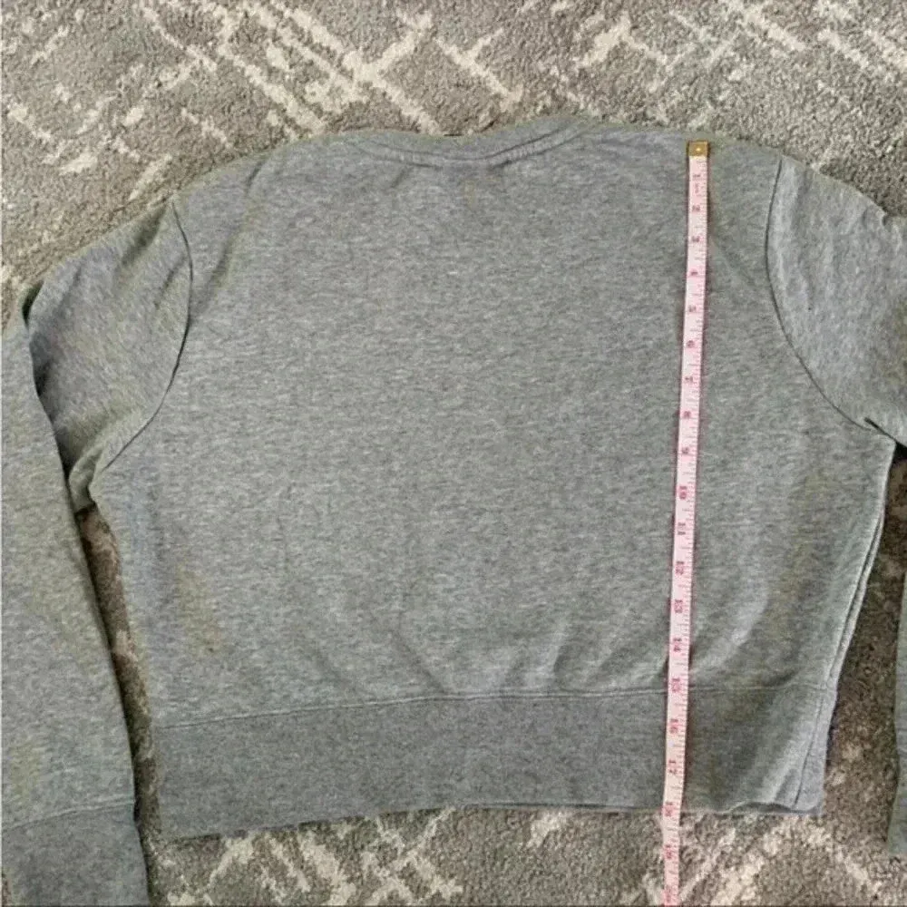 Nike Grey Cropped Sweatshirt with Multicolor Swoosh, Embroidered Sweatshirt, S - Image 7