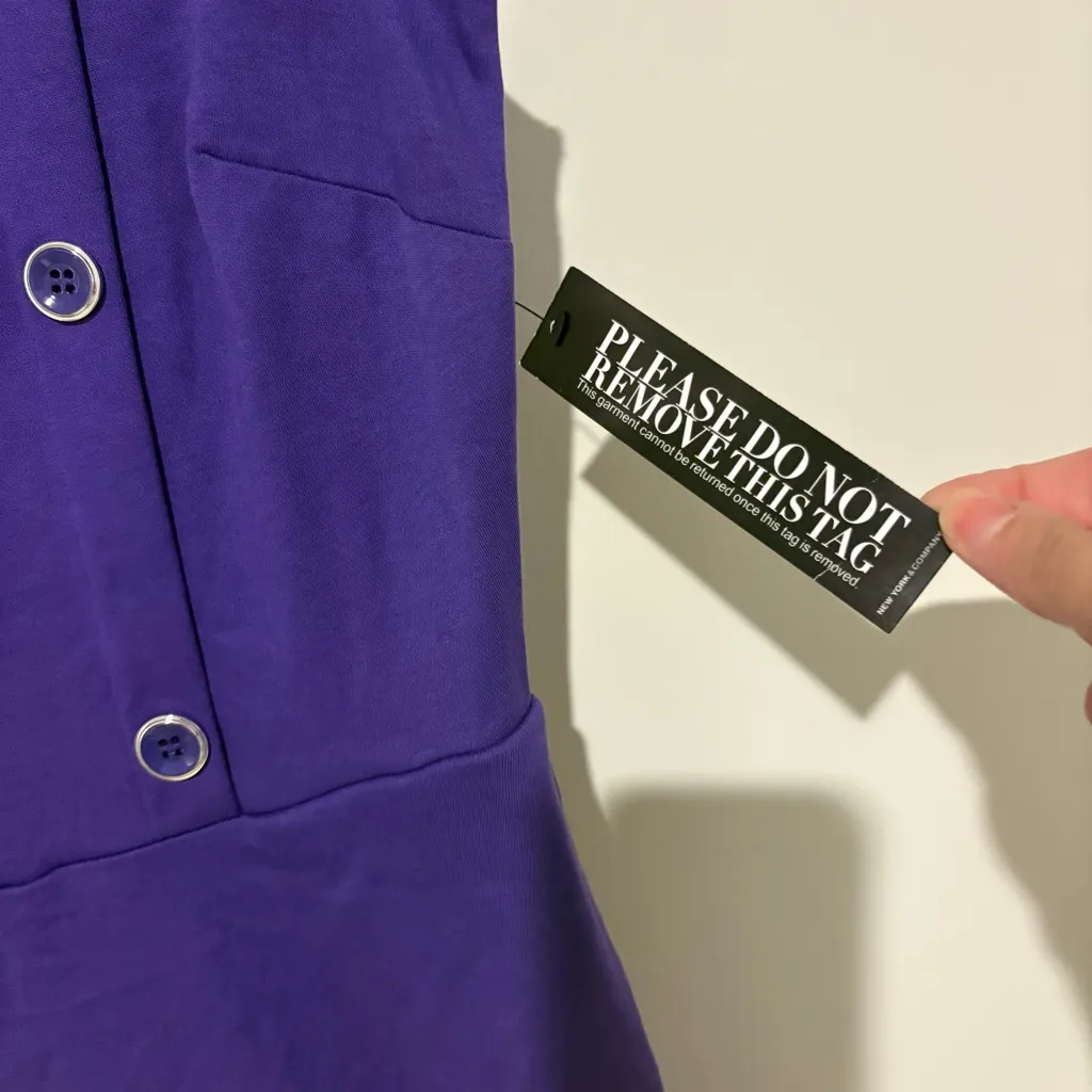 New York and company Tall Side-Button Flare Dress City Knits purple size‎ small - Image 6