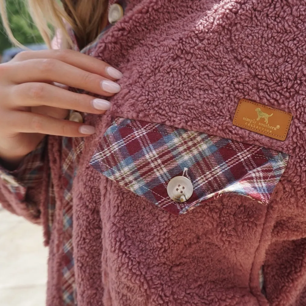 Simply Southern Sherpa Quilted And Plaid Rose Jacket Shacket size Large NEW - Image 5