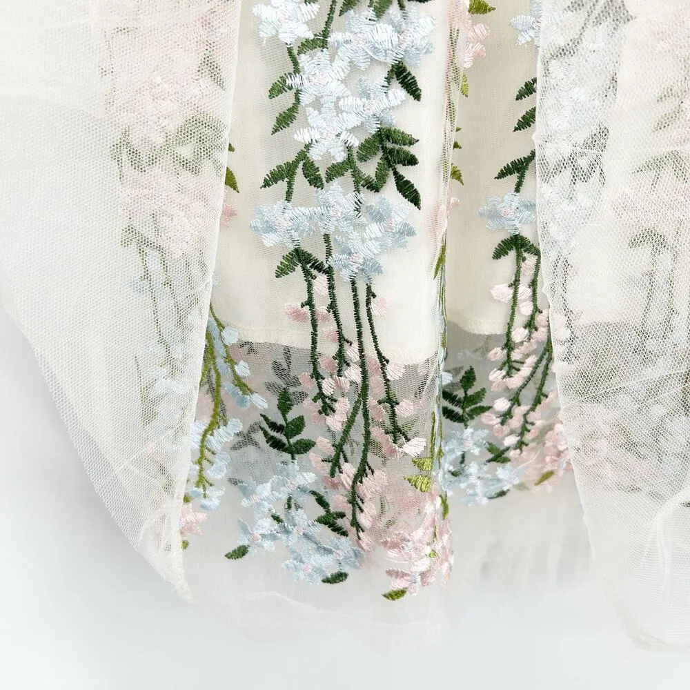 Moon Collection Fairycore Bridal Cottagecore Embroidered Floral Tulle Midi Skirt - Image 5