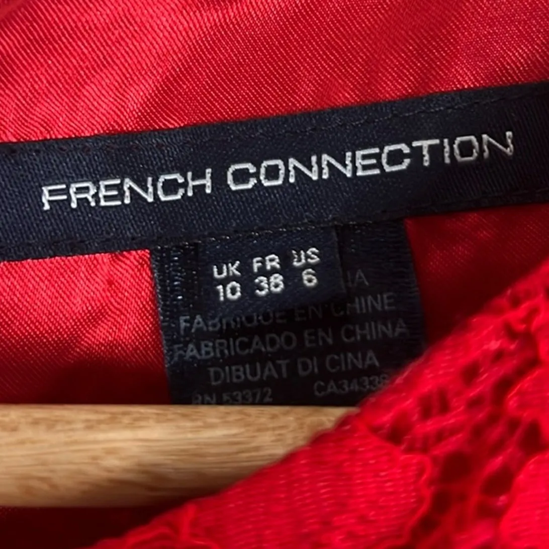 French Connection Lace Fit & Flare Dress Womens 6 Red Mini Sleeveless Classy - Image 7