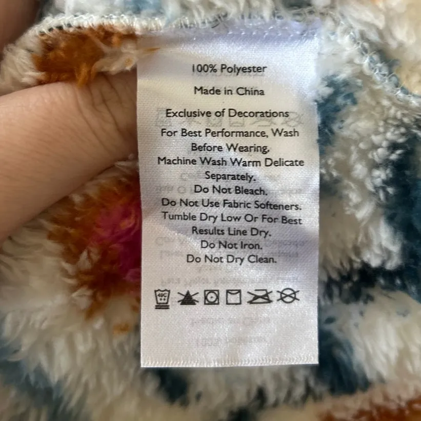 Eddie Bauer White Pink Teal Mustard Aztec Print Quarter Zip Long Sleeve Fleece - Image 5