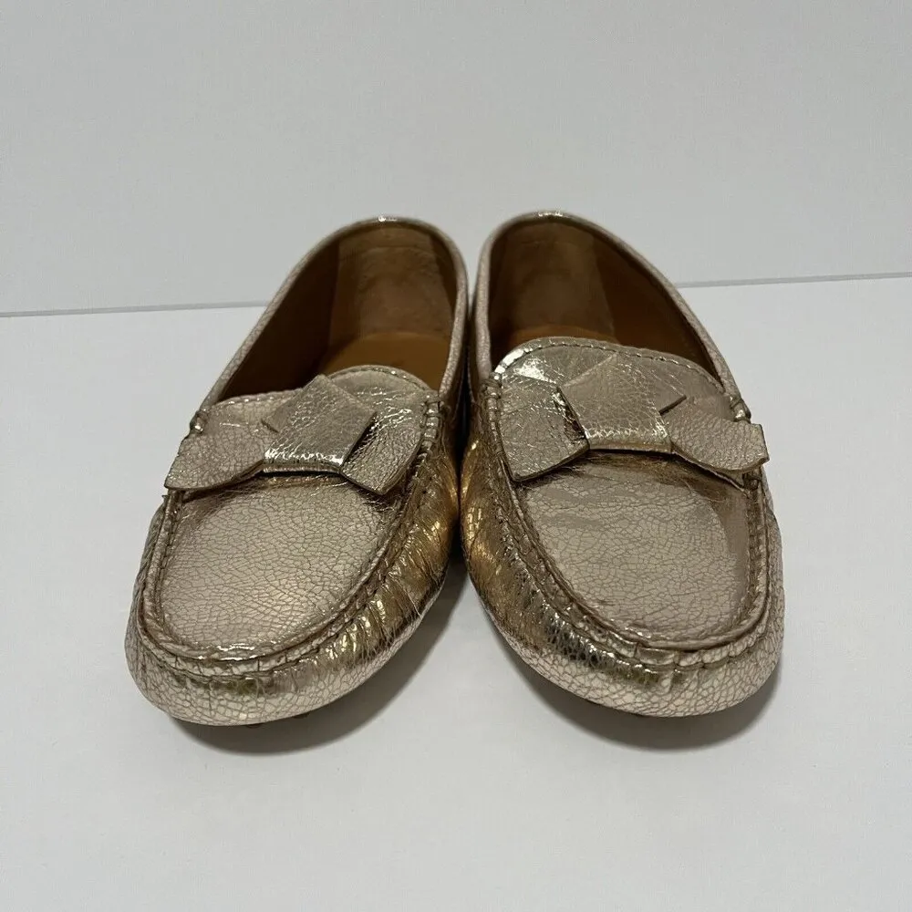 Bobbies Gold Lame Handmade Driving Moccasin Loafers with Bow Size 39 - Image 2