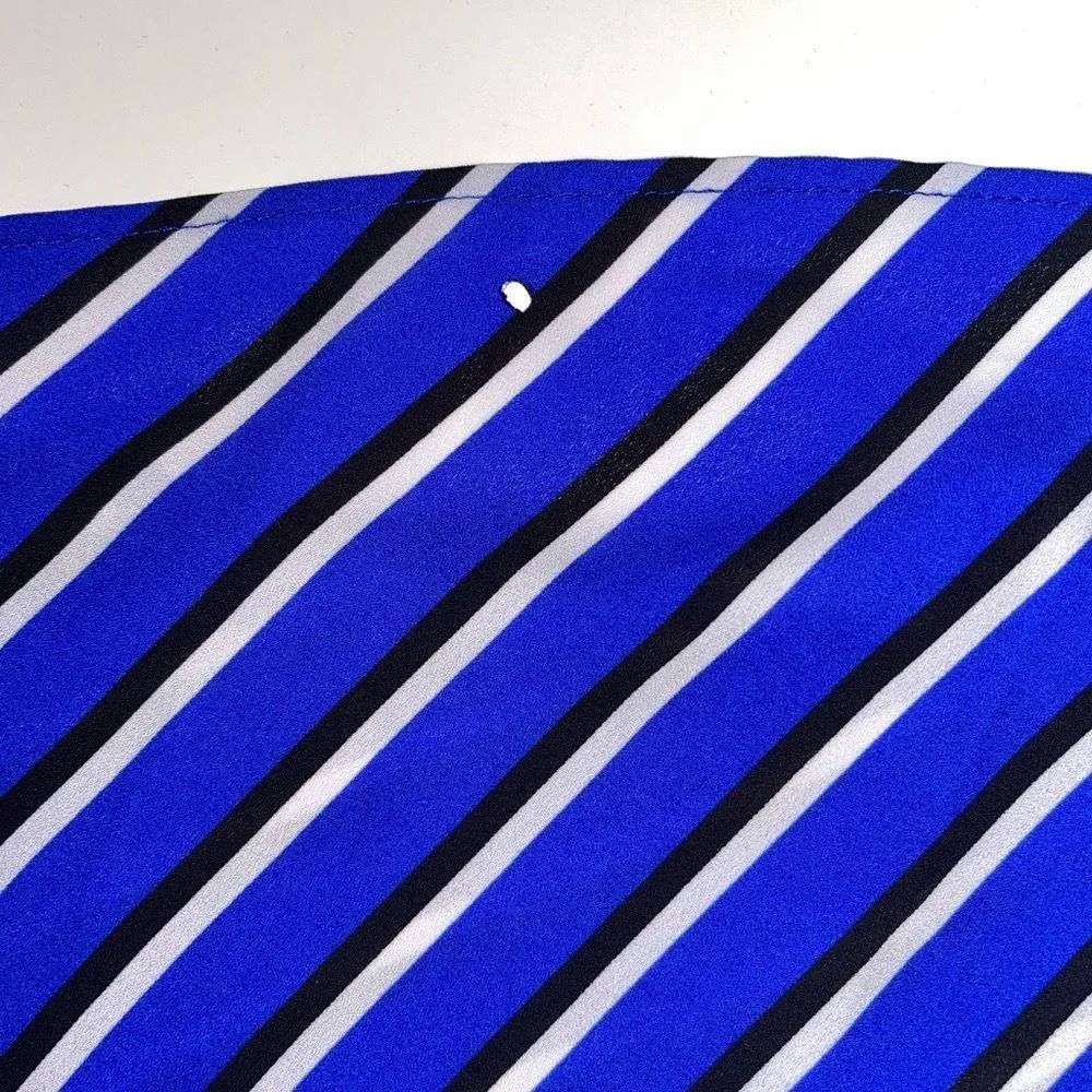 Georgette Blue & White Striped Tie Front Empire Waist Blouse - Image 8