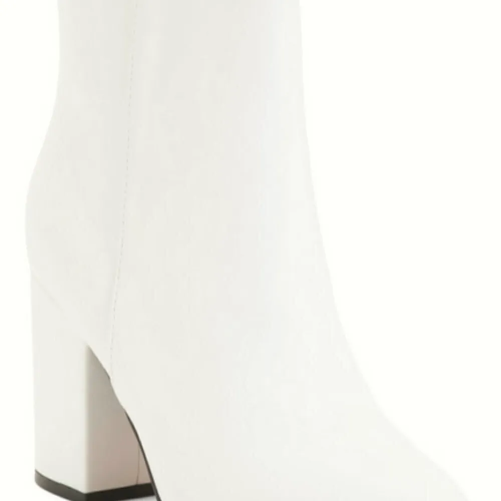 White Chunk Heel Round Toe Pointed Boots Size 7.5 - Image 3