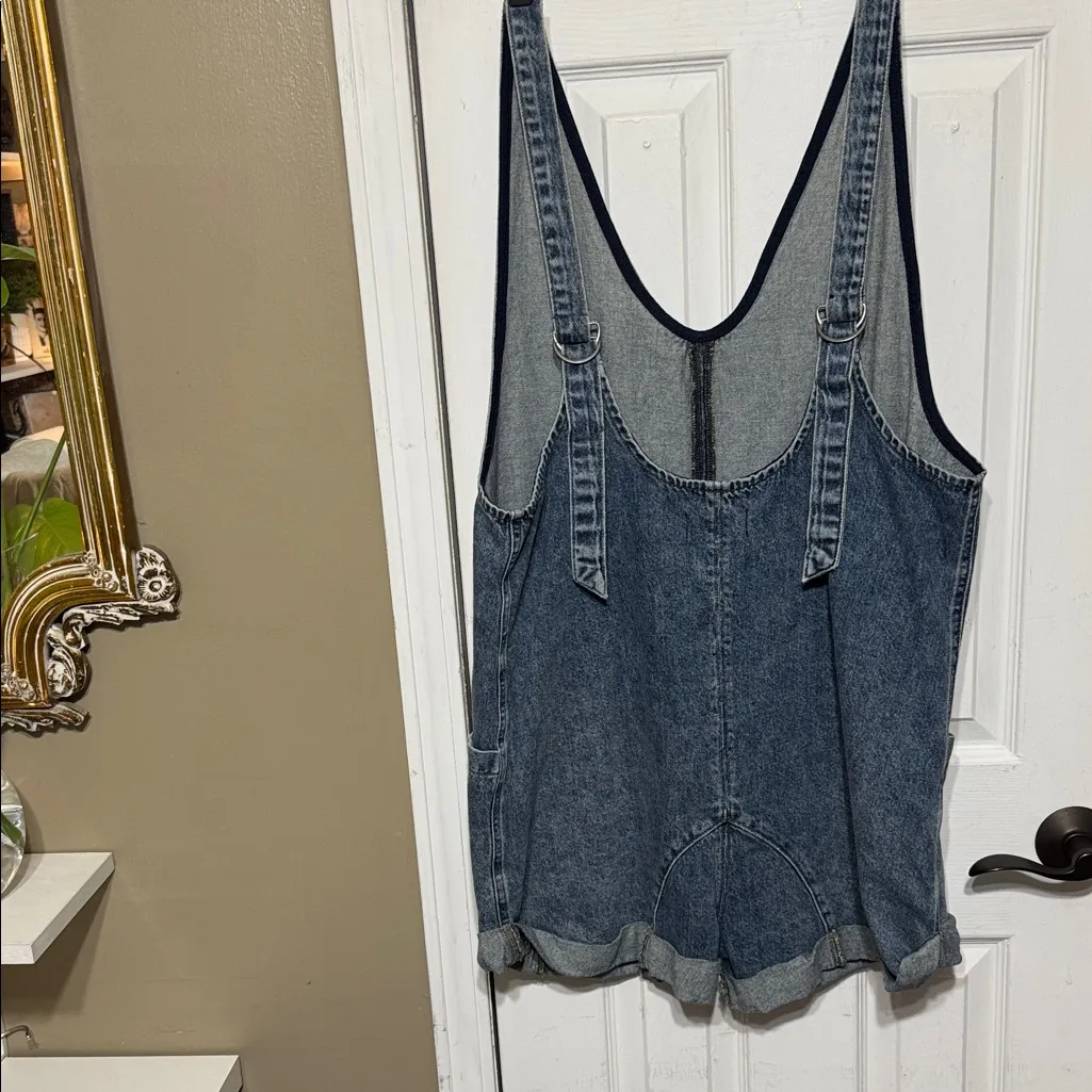 We The Free Blue Denim Jumpsuit Romper Shortalls Size Medium - Image 3